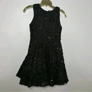 Justice Black Floral Girls Dress, Frilly Skirt Bottom, Size 12 Belt Not Included